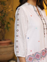 Thumbnail for Juniper White Pure Cotton Tiered Maxi Dress With Multi-Colored Embroidery Work - Distacart