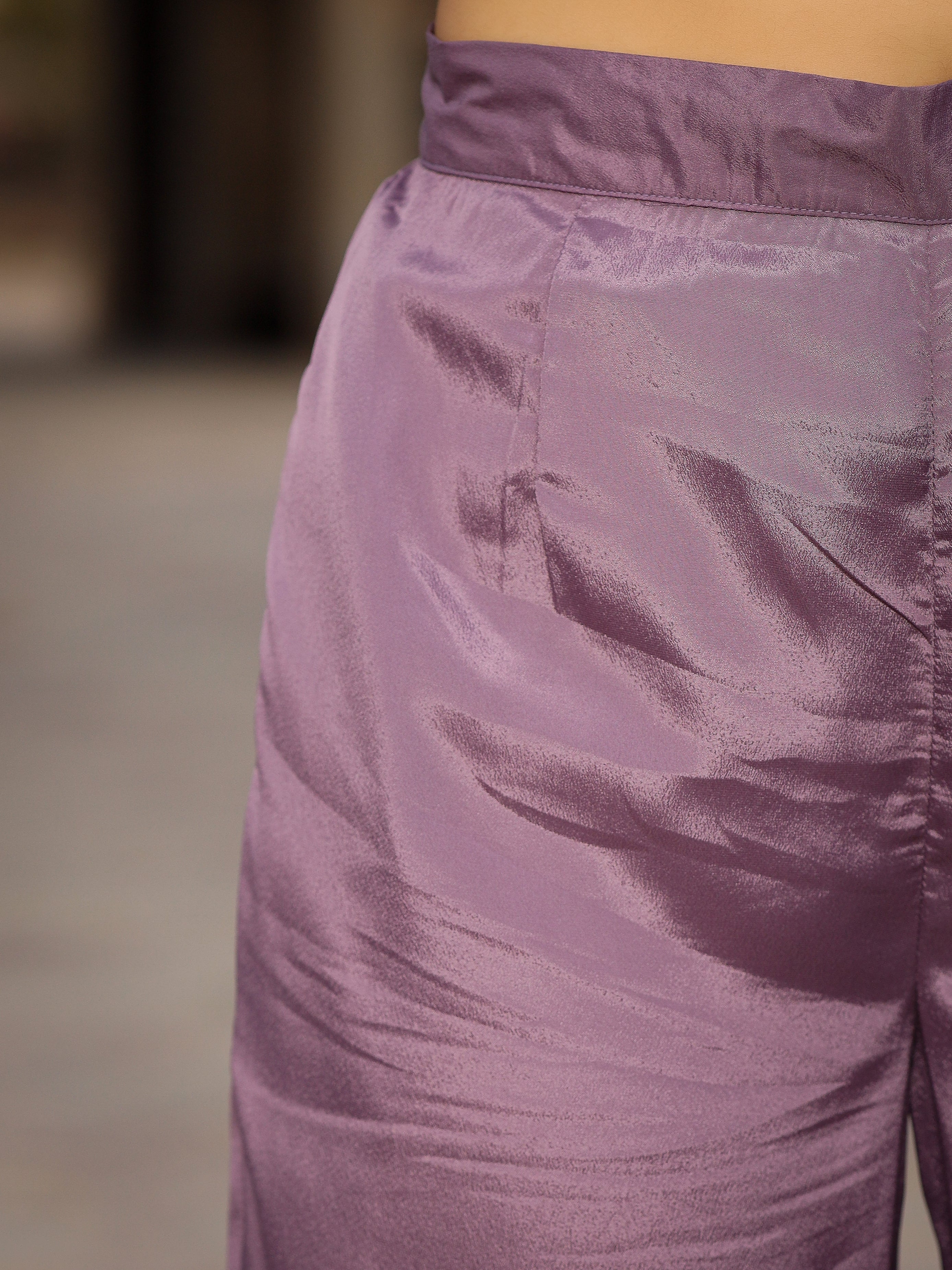 Juniper Mauve Floral Printed Poly Chinnon Kurta Pants & Dupatta Set With Mirror Work Embroidery - Distacart