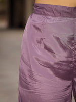 Thumbnail for Juniper Mauve Floral Printed Poly Chinnon Kurta Pants & Dupatta Set With Mirror Work Embroidery - Distacart