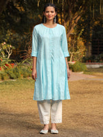 Thumbnail for Juniper Powder Blue Solid A-Line Schiffli Kurta - Distacart