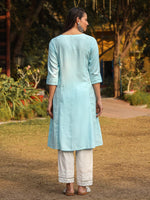 Thumbnail for Juniper Powder Blue Solid A-Line Schiffli Kurta - Distacart