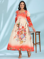 Thumbnail for Juniper Women's Off-White Floral Printed Cotton Maxi Dress With Beads & Sequins Work - Distacart