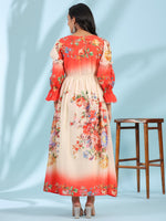 Thumbnail for Juniper Women's Off-White Floral Printed Cotton Maxi Dress With Beads & Sequins Work - Distacart