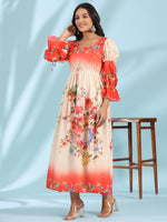 Thumbnail for Juniper Women's Off-White Floral Printed Cotton Maxi Dress With Beads & Sequins Work - Distacart