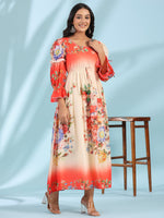 Thumbnail for Juniper Women's Off-White Floral Printed Cotton Maxi Dress With Beads & Sequins Work - Distacart