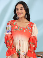 Thumbnail for Juniper Women's Off-White Floral Printed Cotton Maxi Dress With Beads & Sequins Work - Distacart