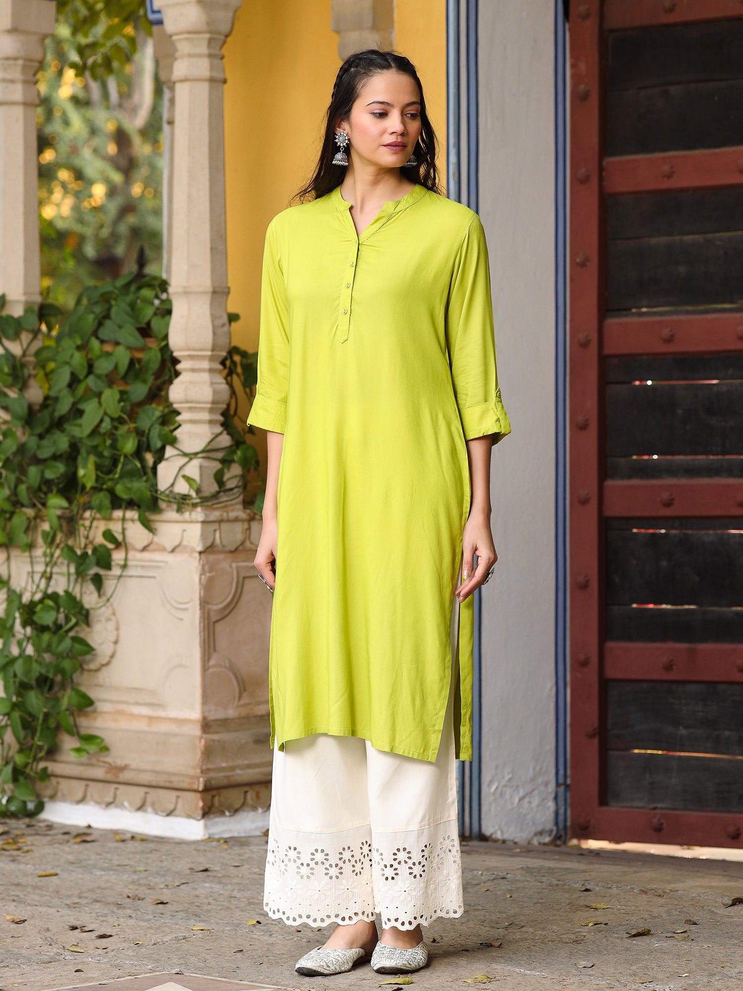 Juniper Green Viscose Rayon Kurta - Distacart