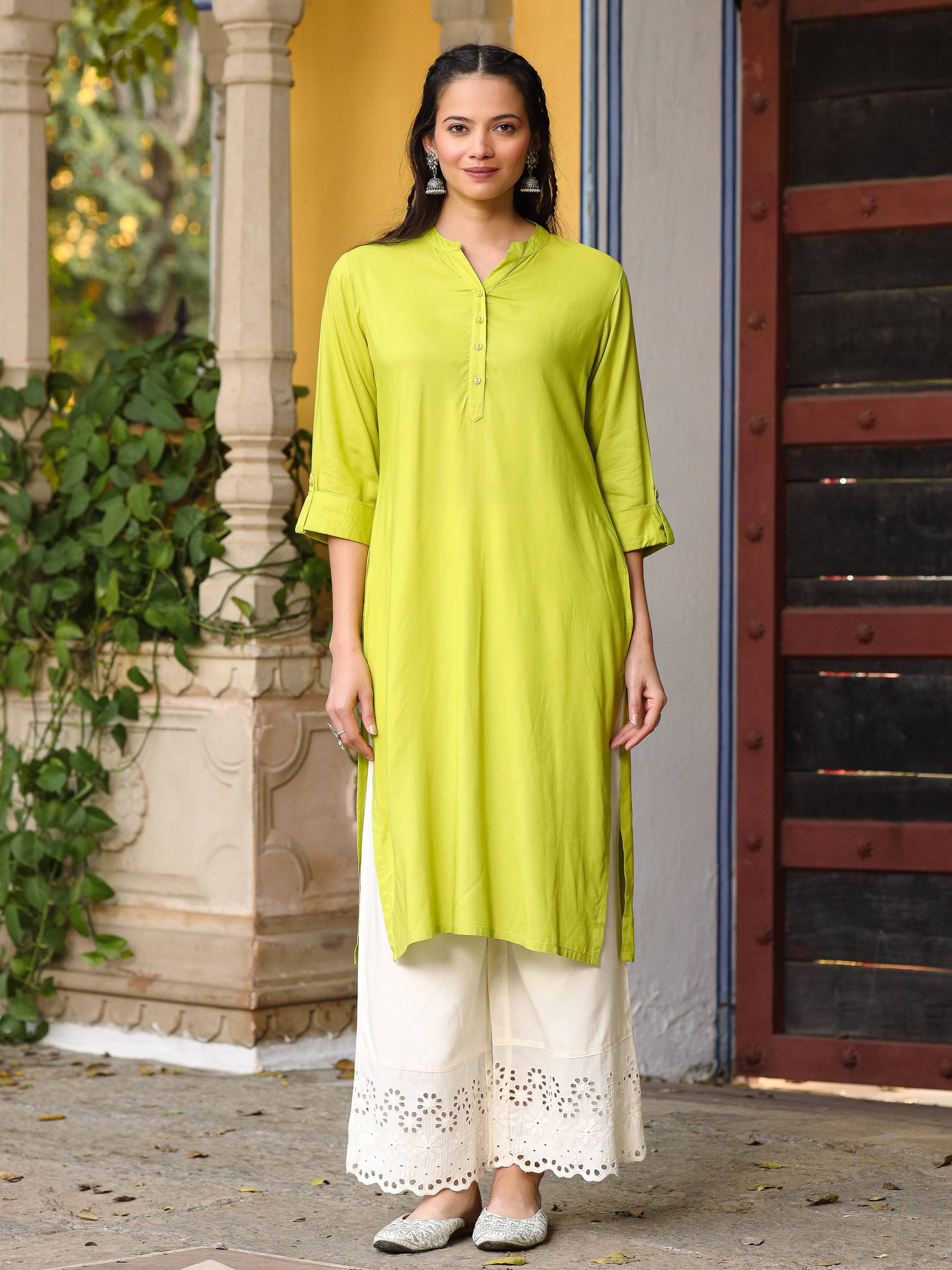 Juniper Green Viscose Rayon Kurta - Distacart