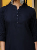 Thumbnail for Juniper Women's Navy Blue Solid Modal Rayon Straight Kurta With Half Placket At Front - Distacart