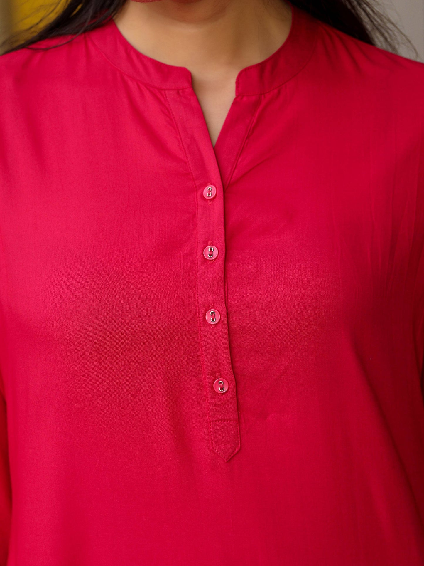 Juniper Pink Solid Modal Rayon Straight Kurta With Half Placket At Front - Distacart