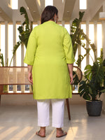 Thumbnail for Juniper Women's Lime Green Modal Rayon Slub Plus Size Kurta - Distacart