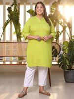 Thumbnail for Juniper Women's Lime Green Modal Rayon Slub Plus Size Kurta - Distacart