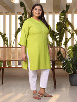 Thumbnail for Juniper Women's Lime Green Modal Rayon Slub Plus Size Kurta - Distacart