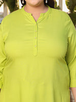Thumbnail for Juniper Women's Lime Green Modal Rayon Slub Plus Size Kurta - Distacart