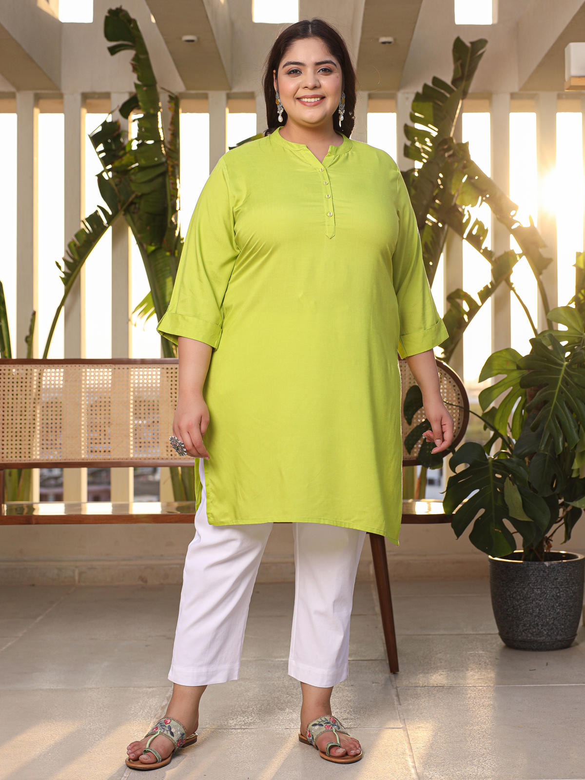 Juniper Women's Lime Green Modal Rayon Slub Plus Size Kurta - Distacart