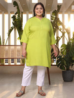 Thumbnail for Juniper Women's Lime Green Modal Rayon Slub Plus Size Kurta - Distacart