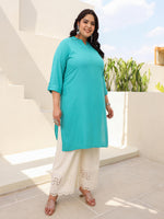 Thumbnail for Juniper Women's Teal Modal Rayon Slub Plus Size Kurta - Distacart