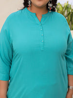 Thumbnail for Juniper Women's Teal Modal Rayon Slub Plus Size Kurta - Distacart