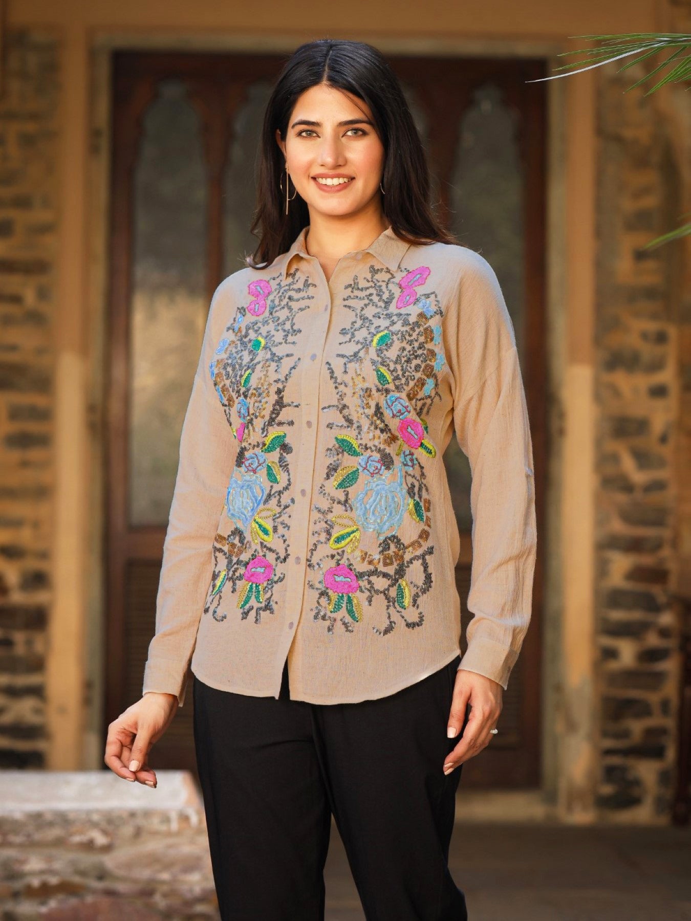 Juniper Women's Rayon Flex Embroidered Women's Shirt - Distacart