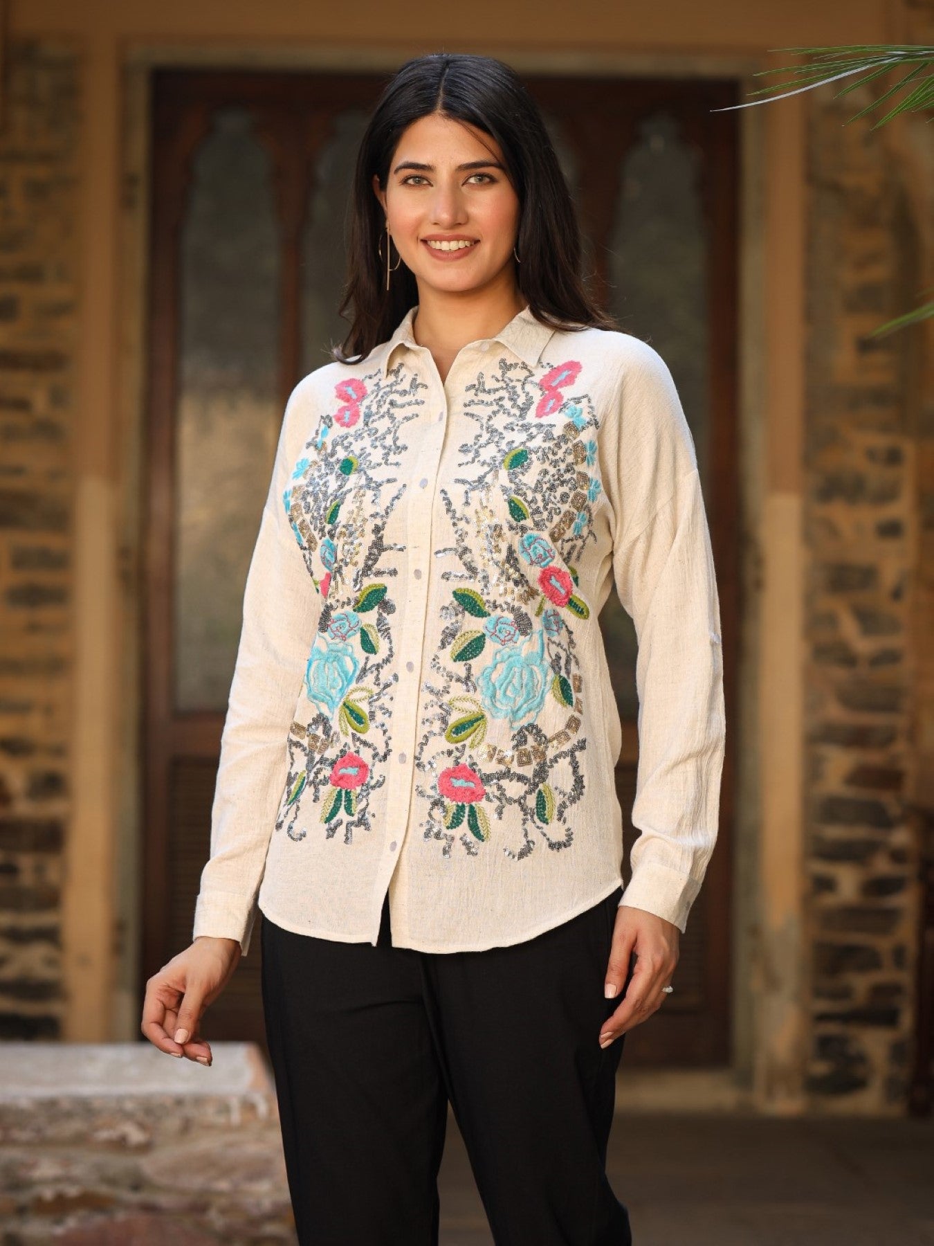 Juniper Women's Rayon Flex Embroidered Women's Shirt - Distacart