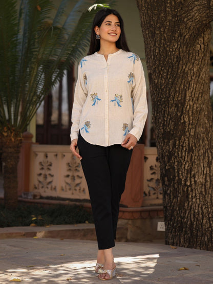 Juniper Women's Women Natural Solid Shirt With Sequins Work - Distacart
