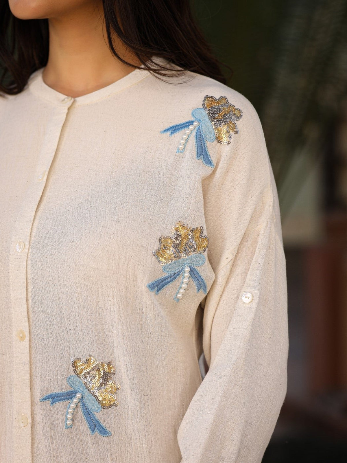 Juniper Women's Women Natural Solid Shirt With Sequins Work - Distacart