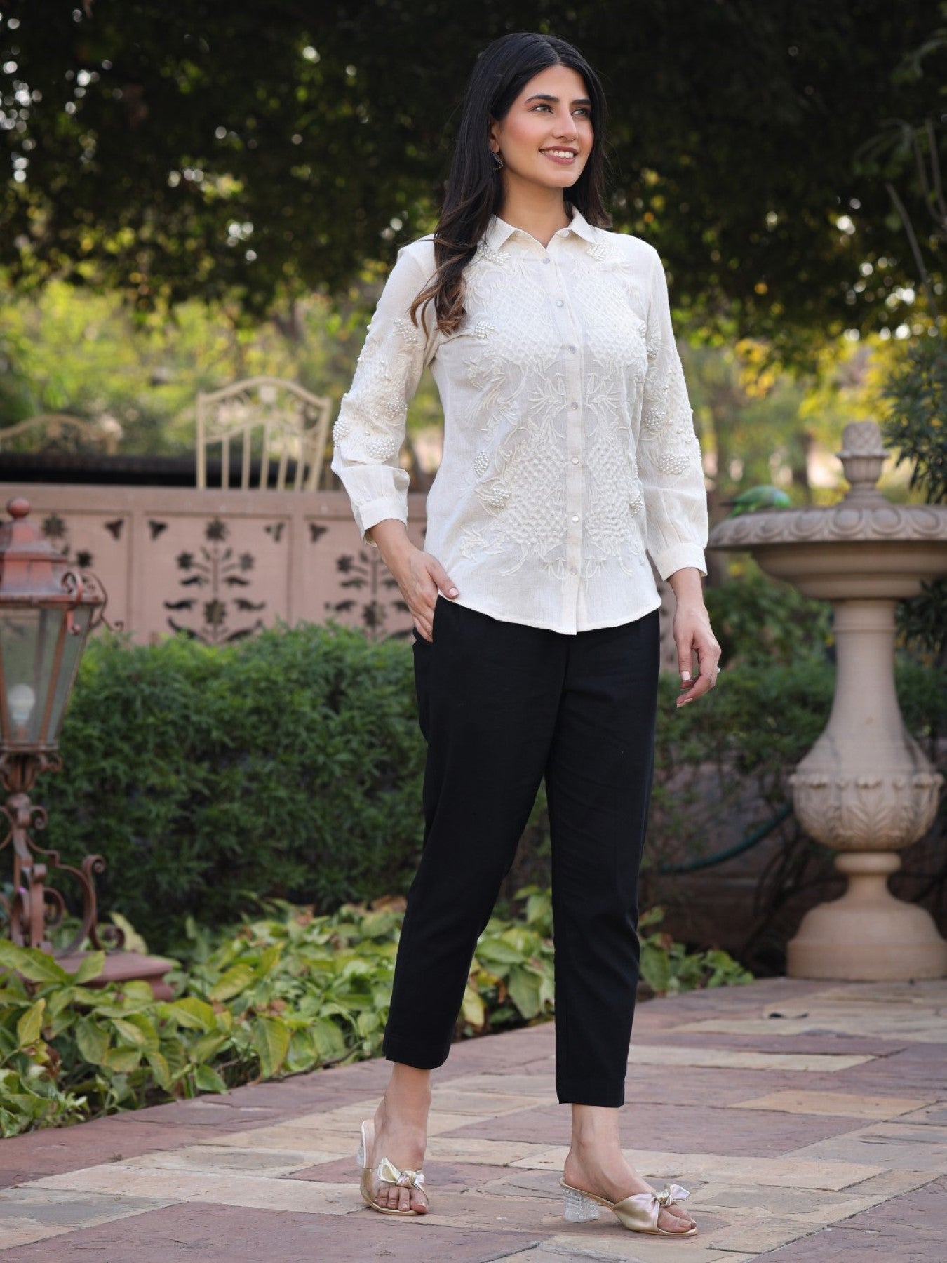 Juniper Women's Rayon Flex Thread Embroidered Women's Shirt With Beads Work - Distacart