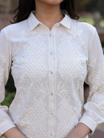Thumbnail for Juniper Women's Rayon Flex Thread Embroidered Women's Shirt With Beads Work - Distacart