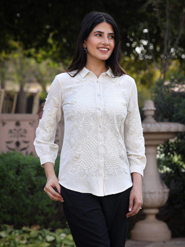 Juniper Women's Rayon Flex Thread Embroidered Women's Shirt With Beads Work - Distacart