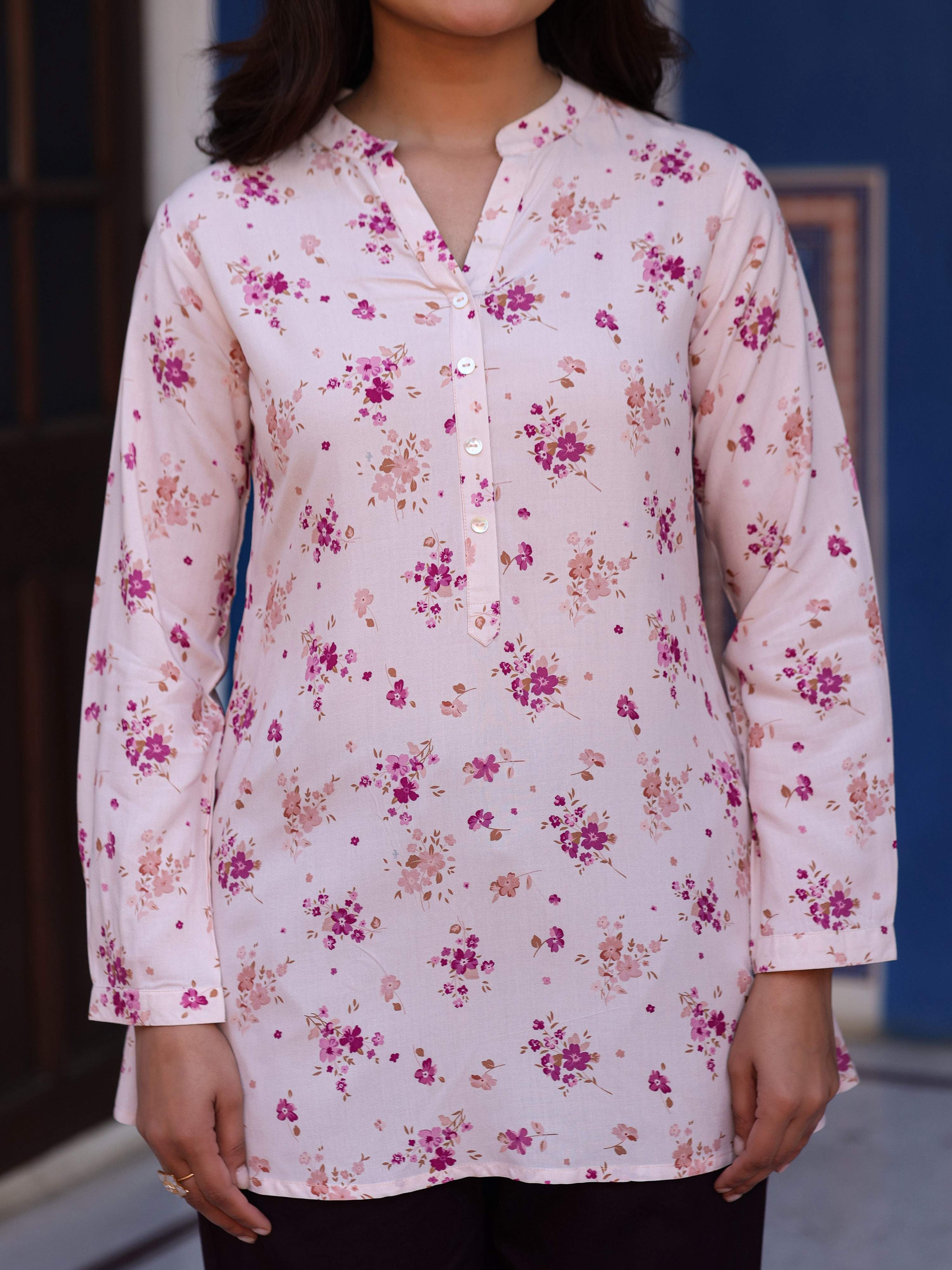 Juniper Women's Pink Floral Printed Tunic in Rayon - Distacart