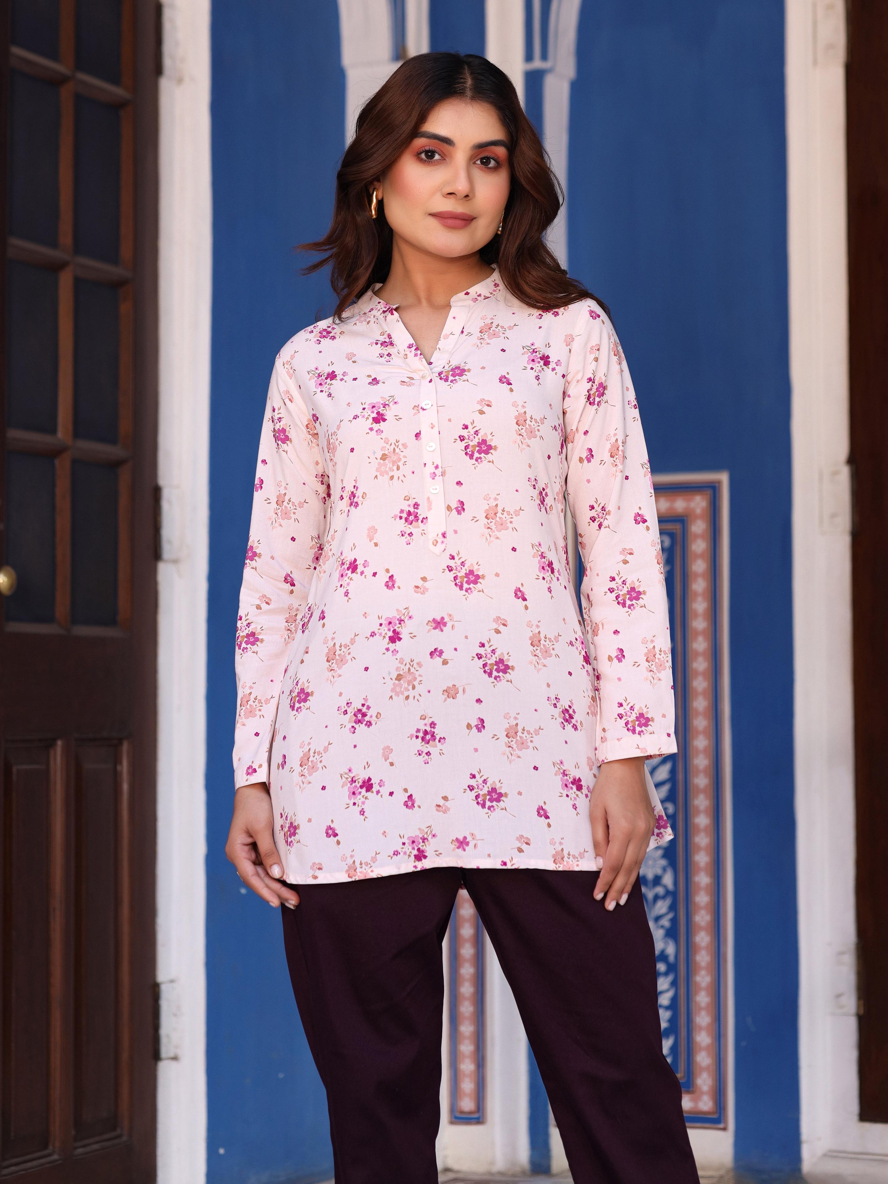 Juniper Women's Pink Floral Printed Tunic in Rayon - Distacart