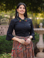 Thumbnail for Juniper Women's Solid Liva Rayon Black Shirt With Multi Color Skirt Co-Ord Set - Distacart