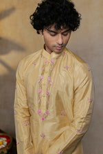 Thumbnail for Semi Pattu Gold Padmajaal Kurta Set By Hilo Design