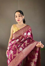 Thumbnail for Preksha Creation Banarasi Soft Silk Women Purple Saree - Distacart
