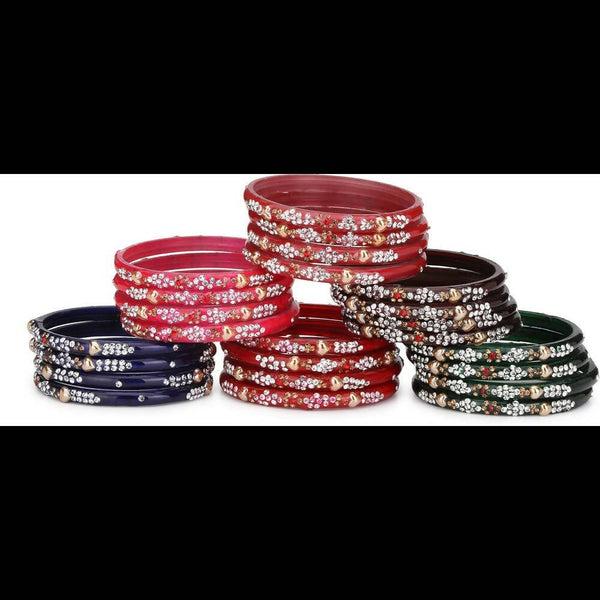 Afast Bridal Wedding & Party Fashionable Colorful Glass Bangle/Kada Set, Pack Of 24 - Multicolor - Distacart