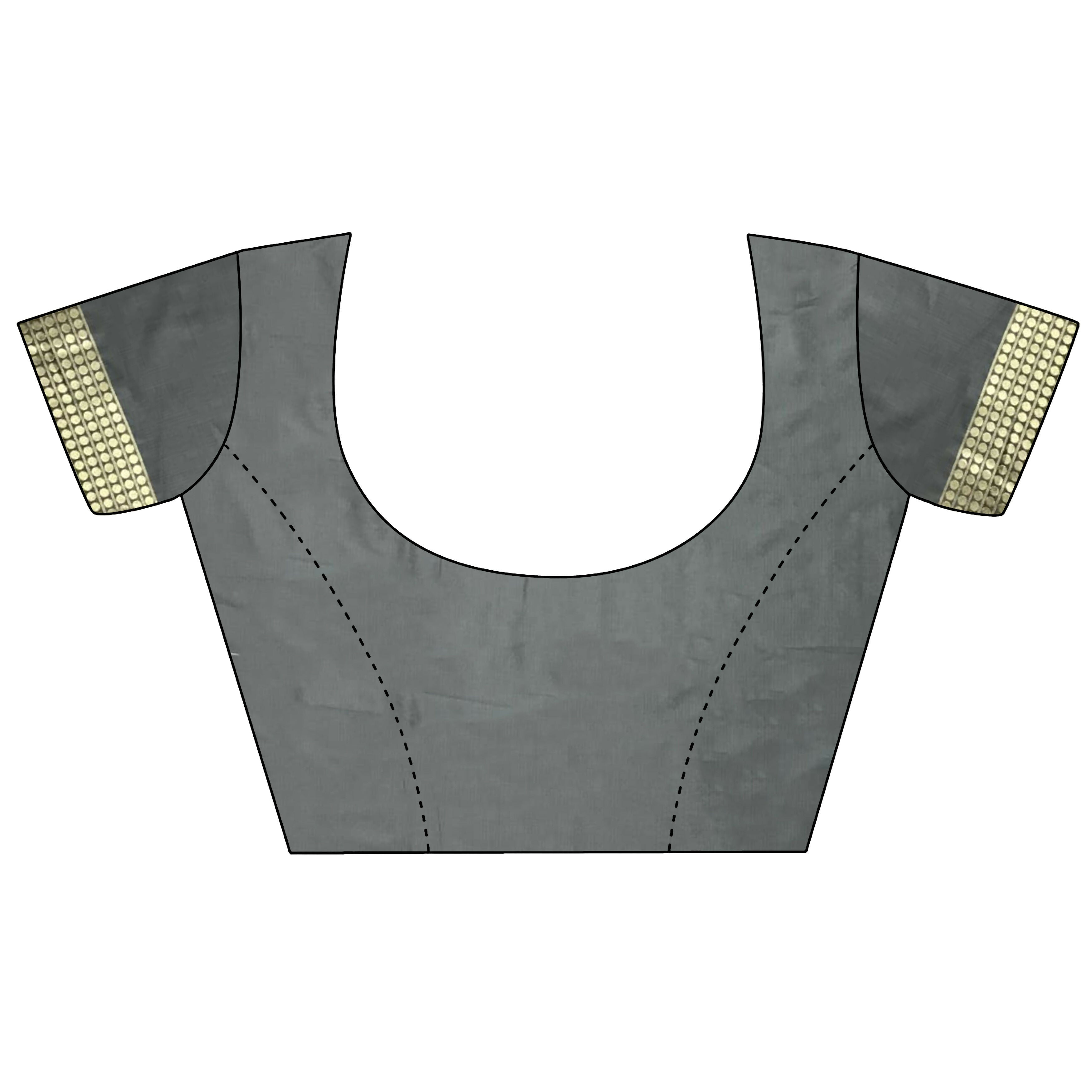 Joban Fashion Dark Grey Banarasi Soft Lichi Silk Paisley Saree