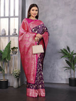 Thumbnail for Joban Fashion Banarasi Wine Woven Soft Silk Saree