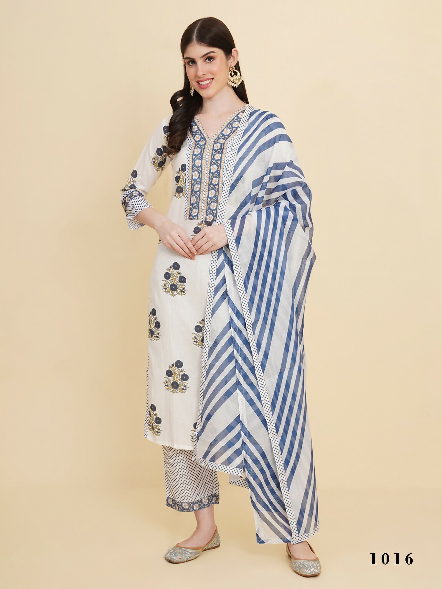 Designer Stylish white Cotton Stitched Suit With Dupatta - Tanisha - Distacart