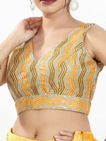 Thumbnail for Joban Fashion Yellow Multi Silk Padded Blouse With V Neck Sleeveless - Distacart