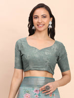 Thumbnail for Astita Linen Cotton Sea Green Saree