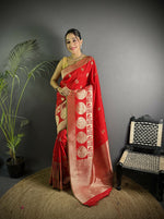 Thumbnail for Joban Fashion Red Banarasi Soft Lichi Silk Paisley Saree