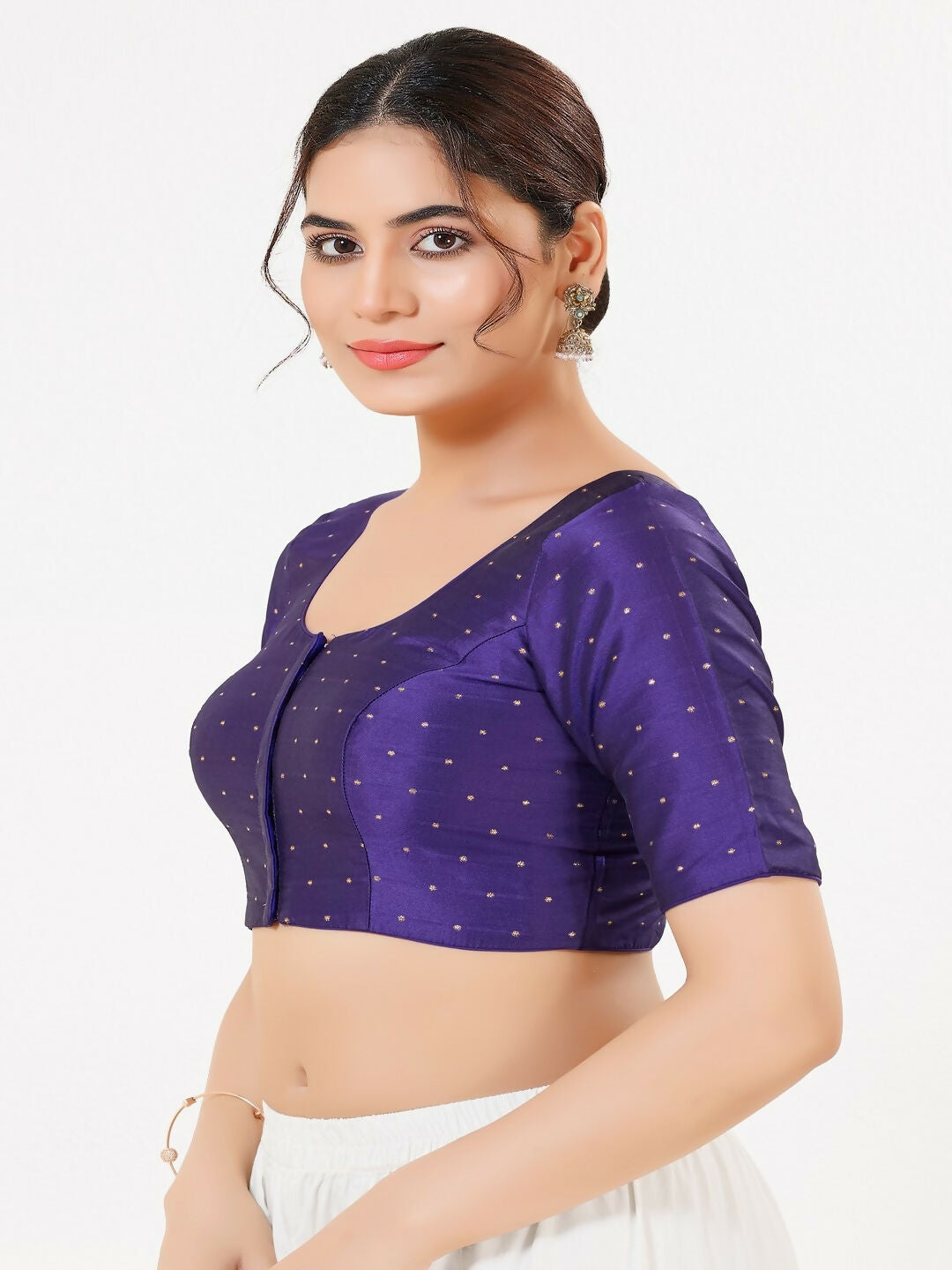 Joban Fashion Dark-Brinjal Taffeta Silk Elbow Sleeveless Front Open Blouse