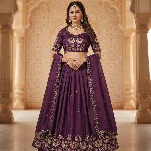 Teeya Creation New Womens Beautiful Fully Stitched Designer Lehenga Choli With Embroidered Dupatta - Wine - Dista