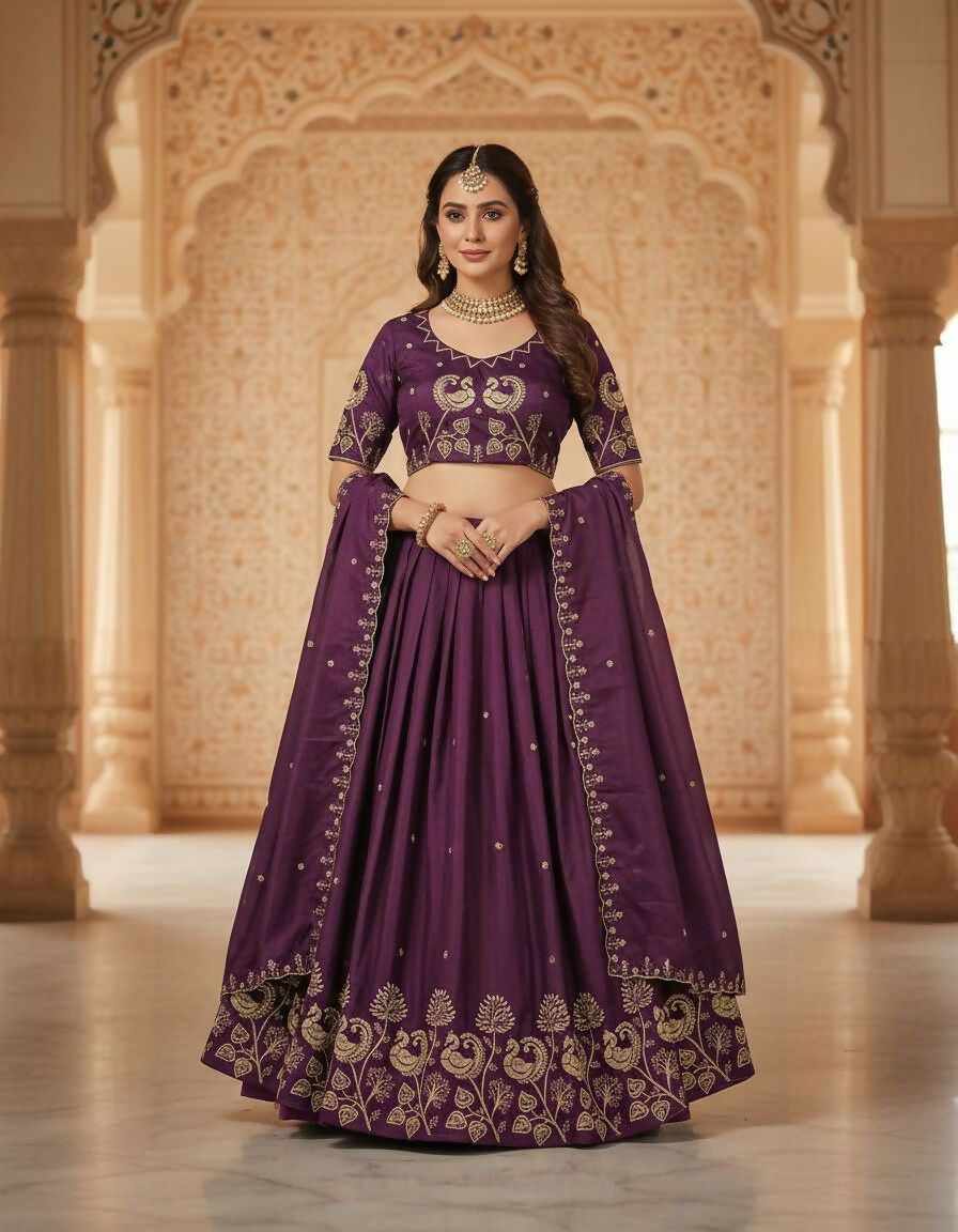 Teeya Creation New Womens Beautiful Fully Stitched Designer Lehenga Choli With Embroidered Dupatta - Wine - Dista