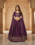 Thumbnail for Teeya Creation New Womens Beautiful Fully Stitched Designer Lehenga Choli With Embroidered Dupatta - Wine - Dista