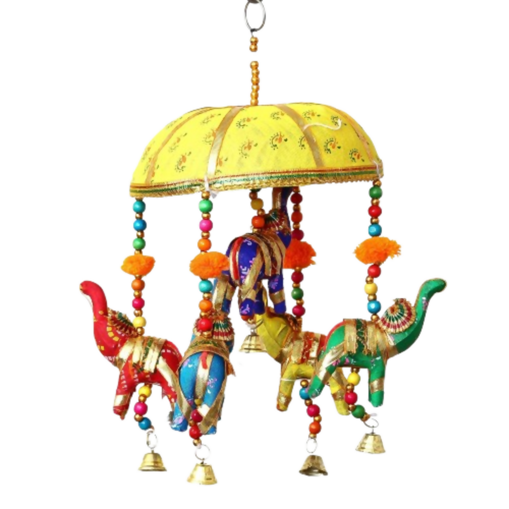 eCraftIndia Multicolor Handcrafted Decorative Five Elephant Wall/Door/Window Hanging Bells Wind Chimes Showpiece - Dista