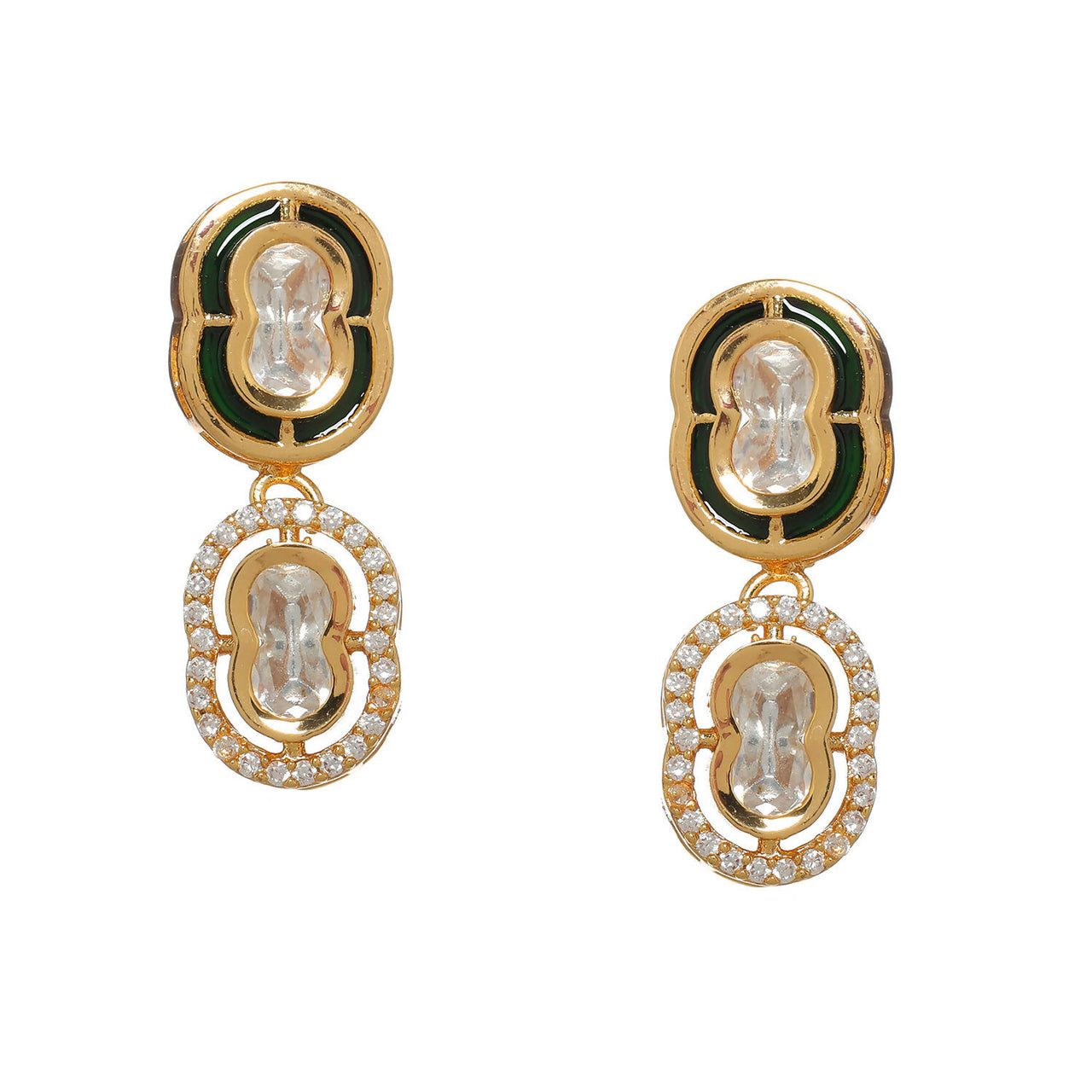 Duet Mufli Meenakari and Diamond Gold-Plated Earrings (Gold) - Ruby Raang - Distacart