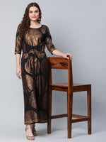 Thumbnail for Ahalyaa Womens Black Crepe Copper Foil Printed Jumpsuit