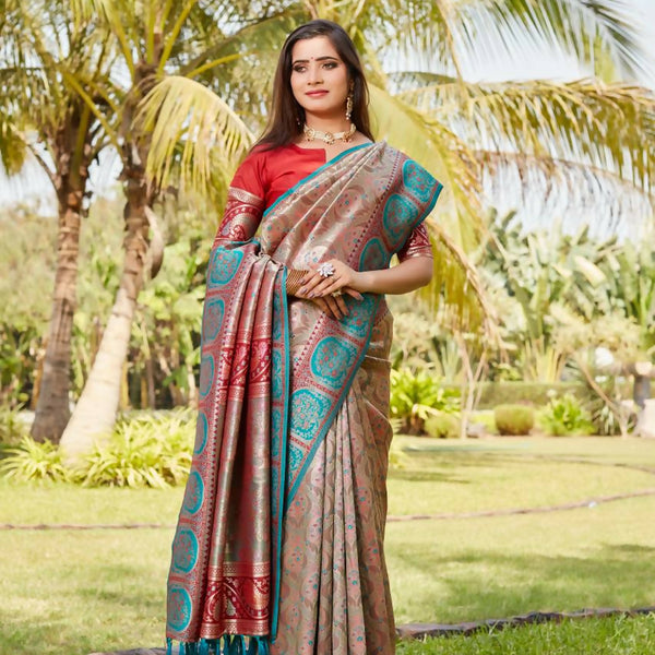 Vastranavya Boutique Collection Kanjivaram Soft Silk Saree With Unstitched Blouse - Peach - Distacart