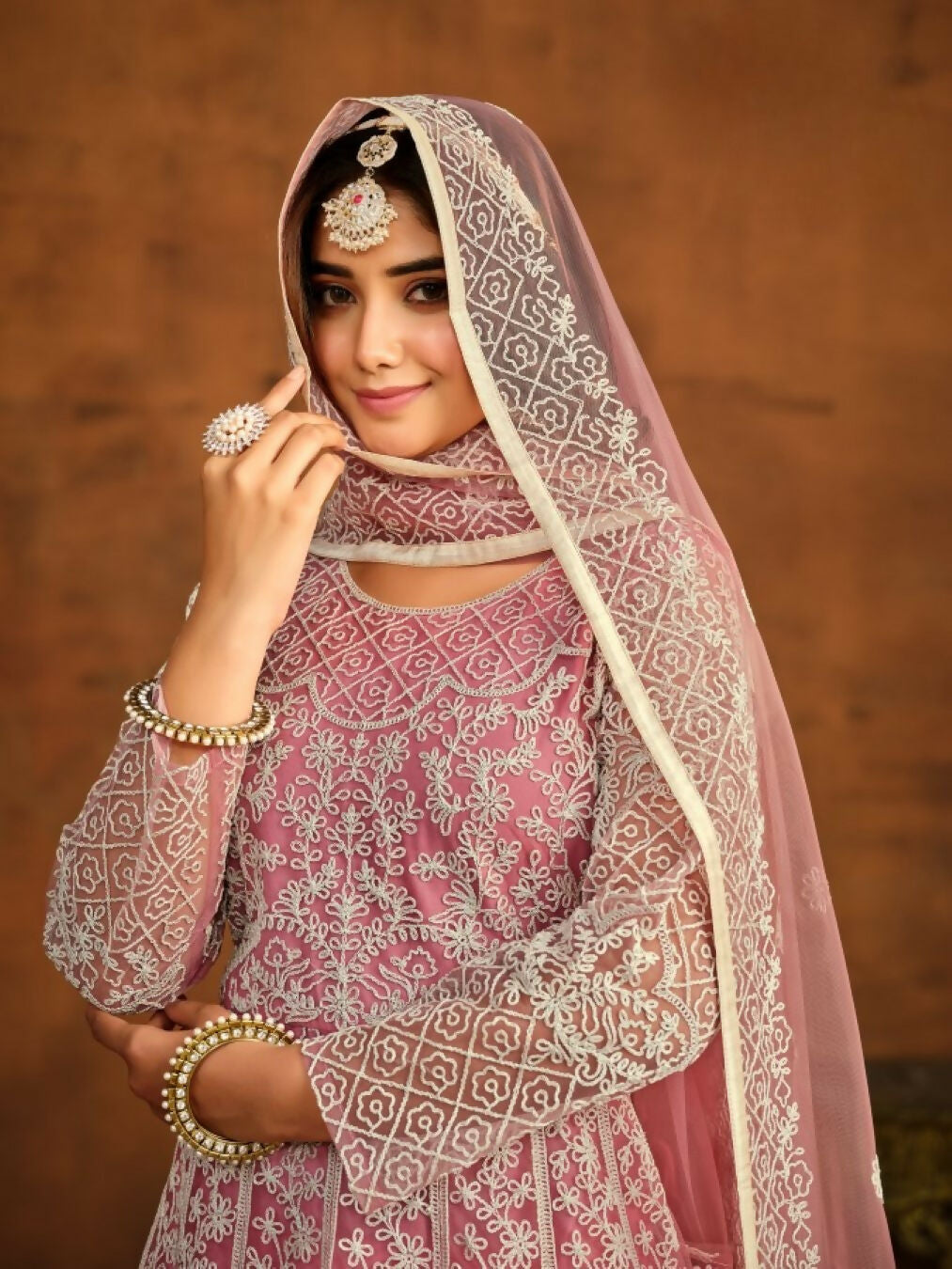Anaita Pink Embroidered Net Anarkali Suit - Distacart